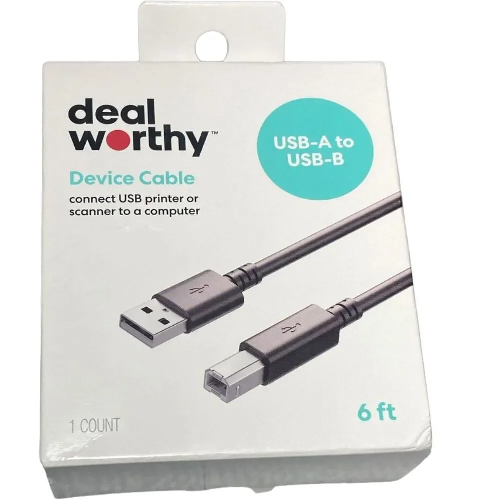 USB 6ft A Male to B Male High-Speed Black 480Mbps Data Transfer dealworthy™